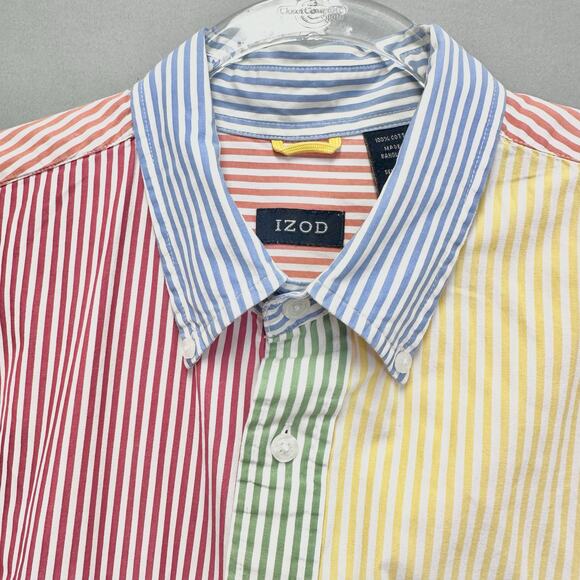 IZOD Colorblock Stripe Shirt Mens Large Patchwork Pastel Short Sleeve Cotton - Picture 9 of 16